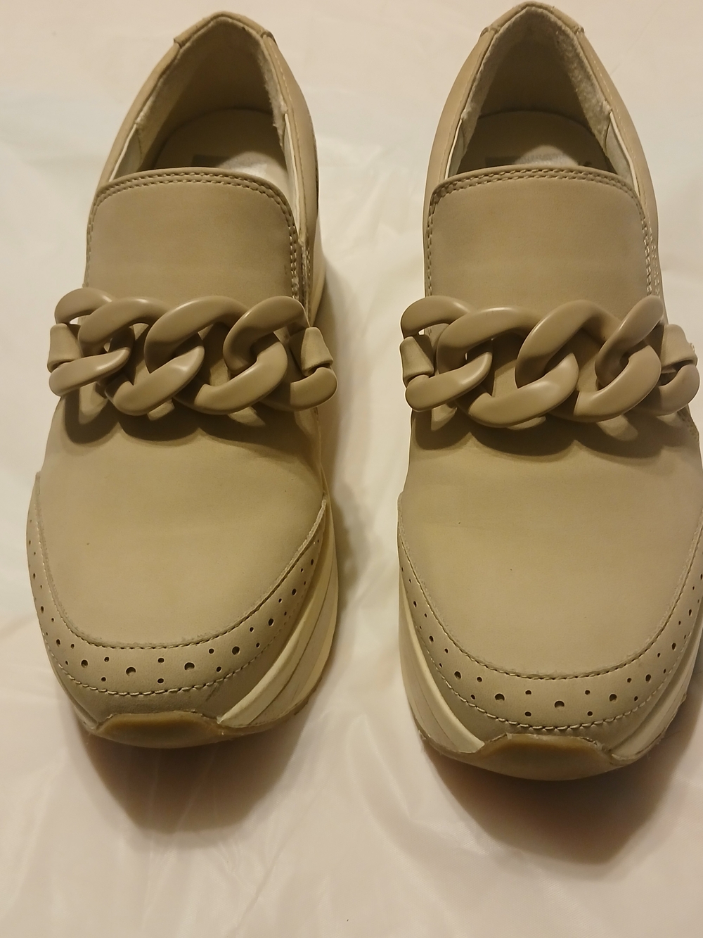 Dolce Vita Women’s Beige Slip-On Chain Loafer Sneakers
